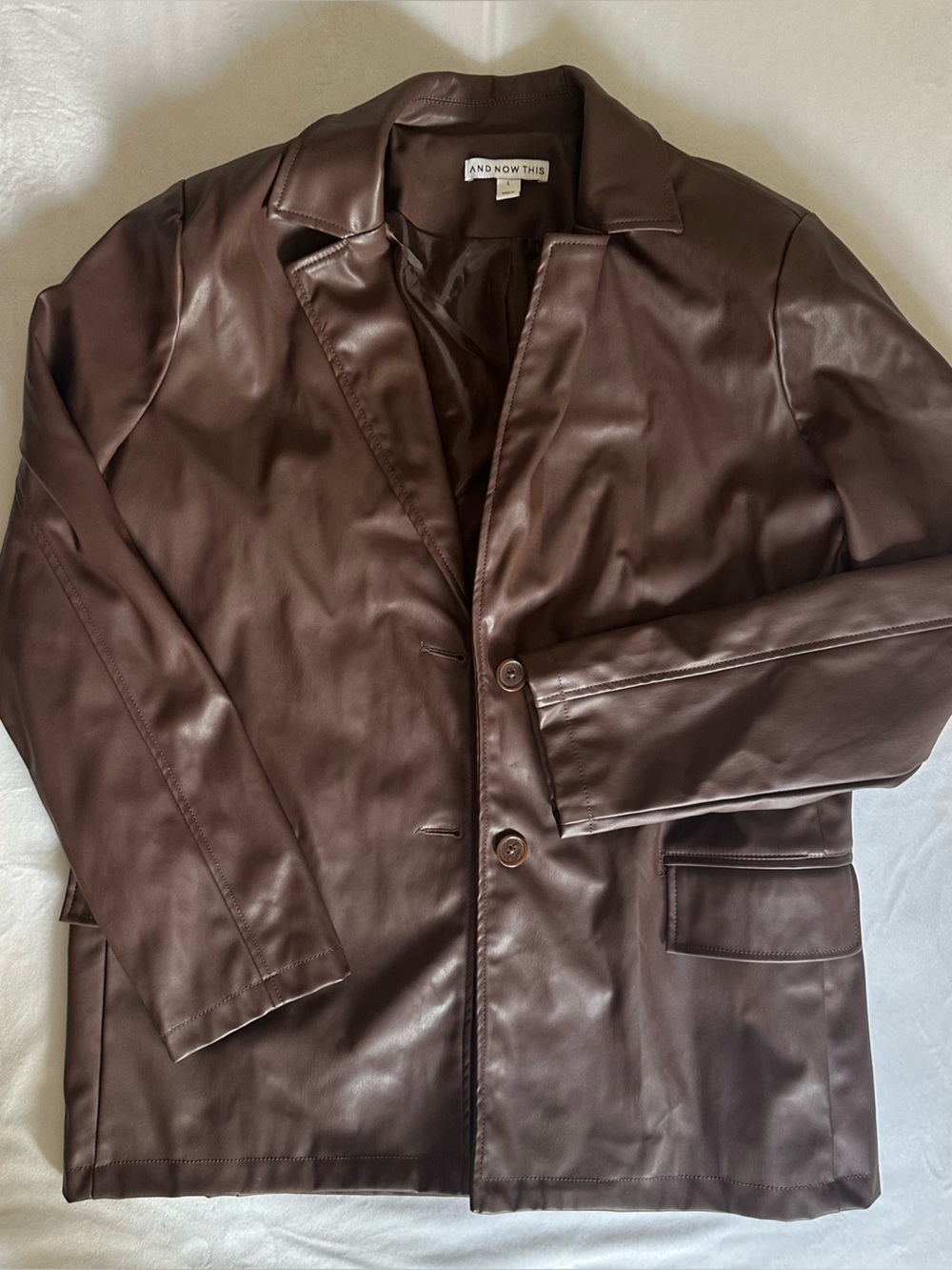 Faux Leather Chocolate Brown Button Blazer